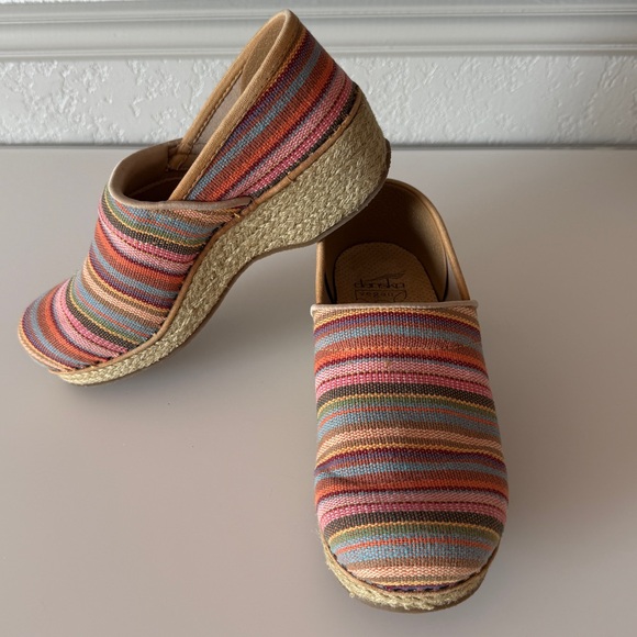 DANSKO Pro Woven Fanric Linen Jute Striped Clogs Shoes Vegan SZ 38 US 7.5-8 *EUC - Picture 1 of 7